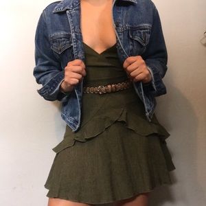 Olive green ruffle sun dress